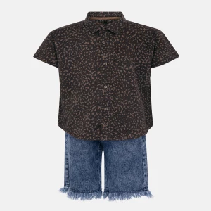 Chocolate Printed Cotton/Denim Shirt Pant Set